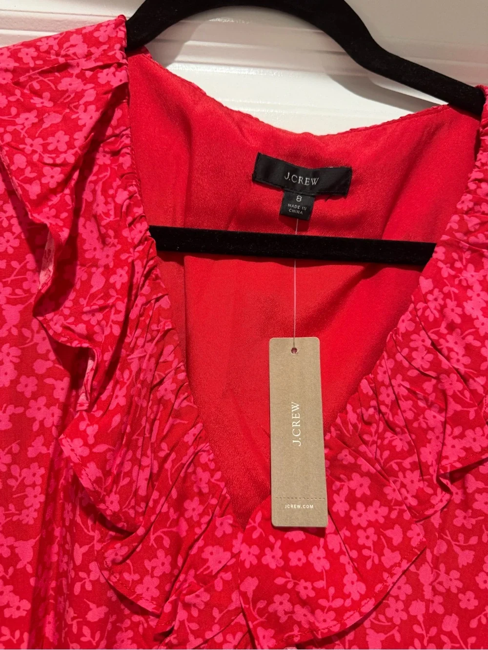 J. Crew Hot Pink Floral Ruffle Wrap Dress